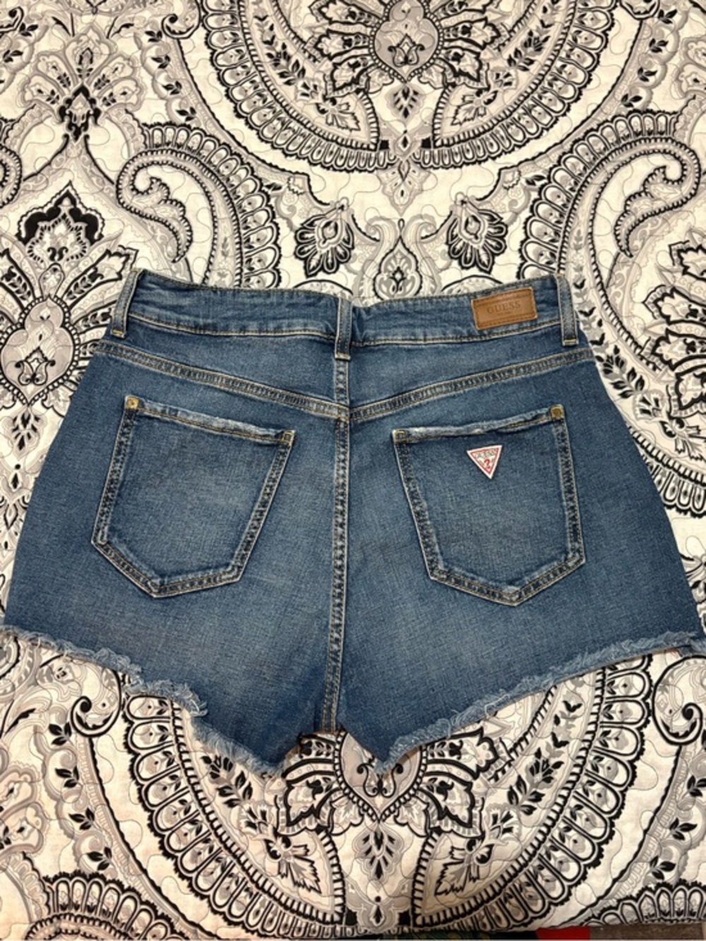 Guess Women's Blue Denim High-Rise Frayed Hem Shorts
